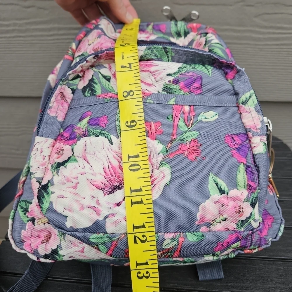 Jansport Backpack Half Pint Mini Bag Backpack Floral Print Gray Pink Purse CLEAN